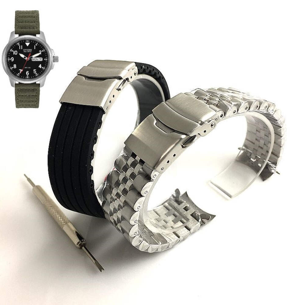 Steel Bracelet & Silicone Replacement Watch Band E101-S006597 Citizen BM8180-03E