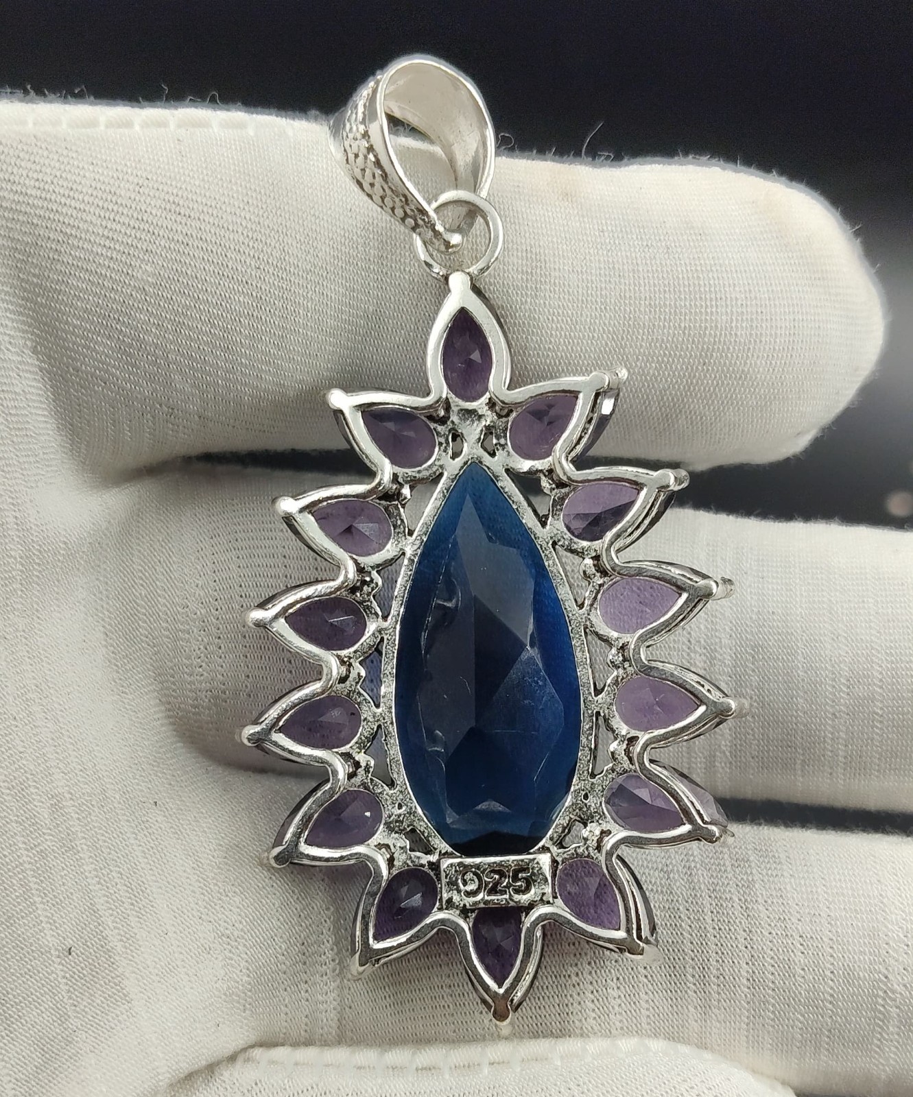 London Blue Topaz & Amethyst Gemstone Pendant 925 Sterling Silver Jewelry