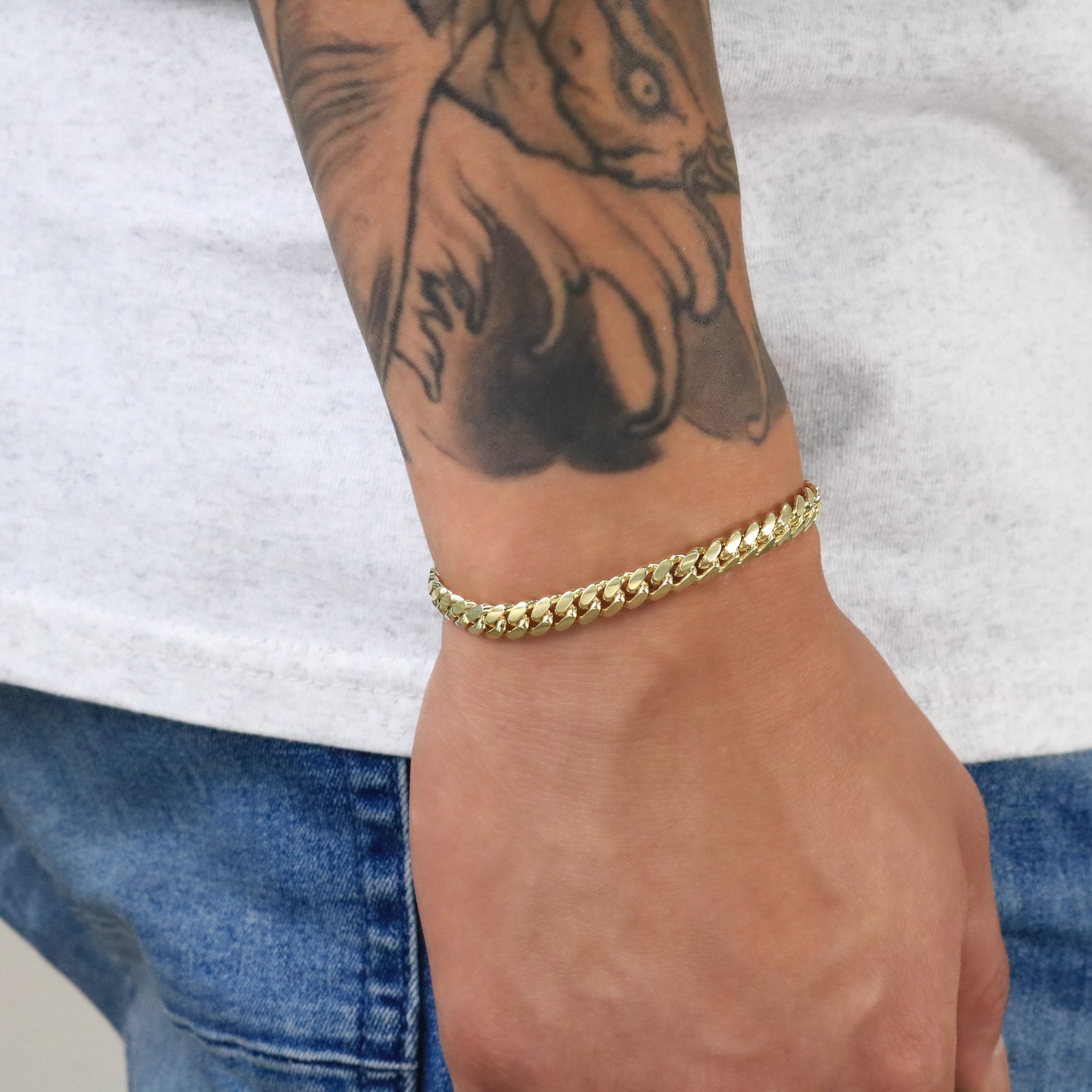14K Yellow Gold Solid 6mm Miami Cuban Link Chain Bracelet Men 7″ 7.5″ 8″ 8.5″ 9″