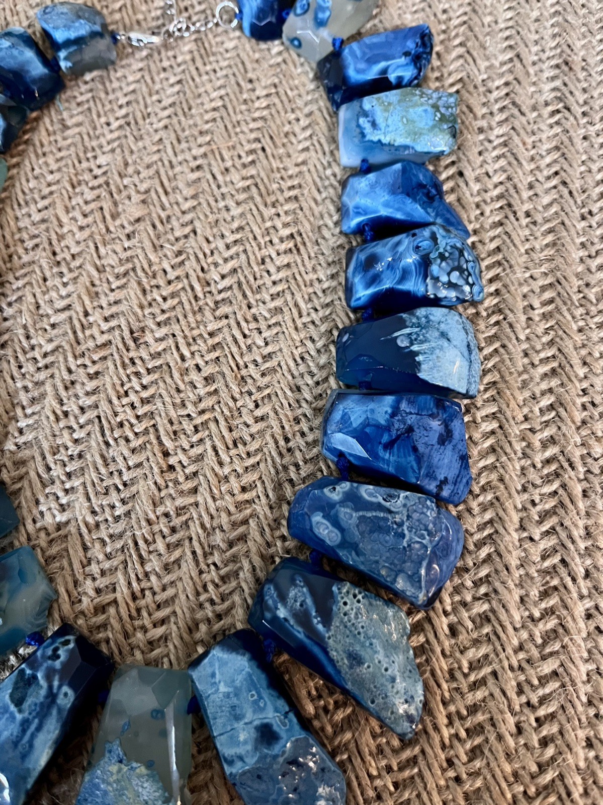 LUC CN Blue Agate Statement Necklace Sterling Silver Clasp