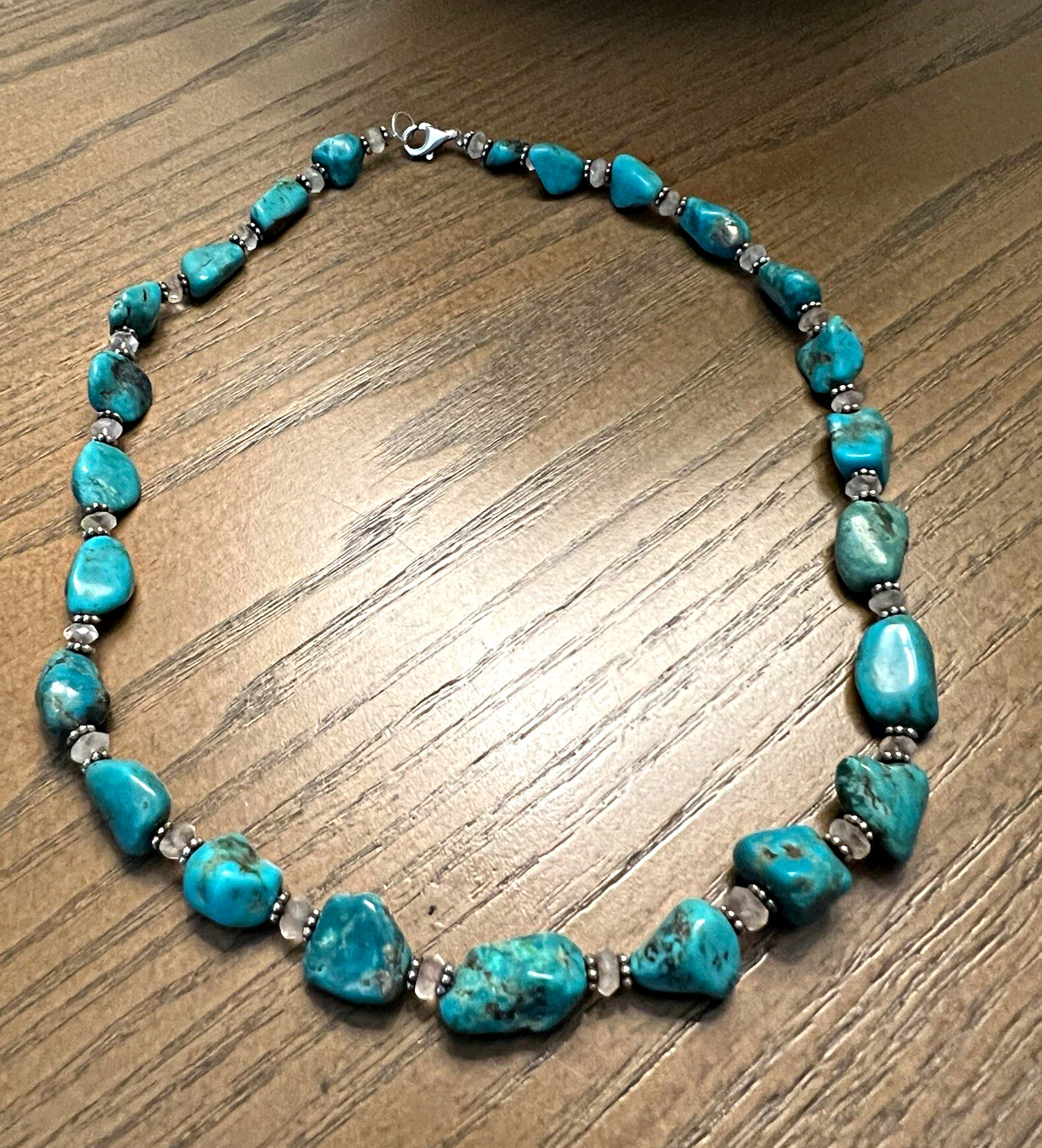 Genuine Vintage Blue Turquoise Beaded Nugget Necklace Silver Plated Spacers