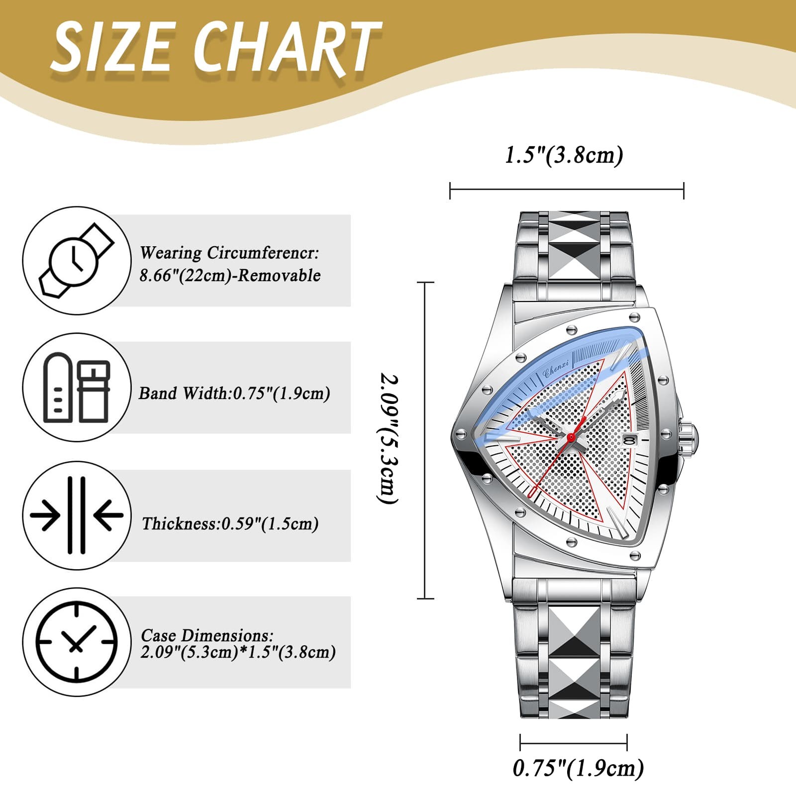 Mens Triabgle Stainless Steel Date Luminous Waterproof Wrist Watch Business Gift