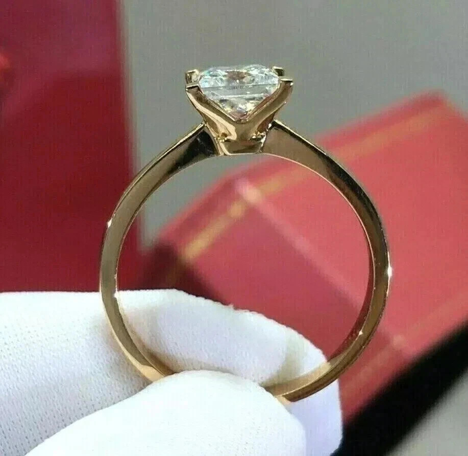 1CT Princess Cut Natural Diamond Solitaire Wedding Ring 14K Yellow Gold 6 7 8 9