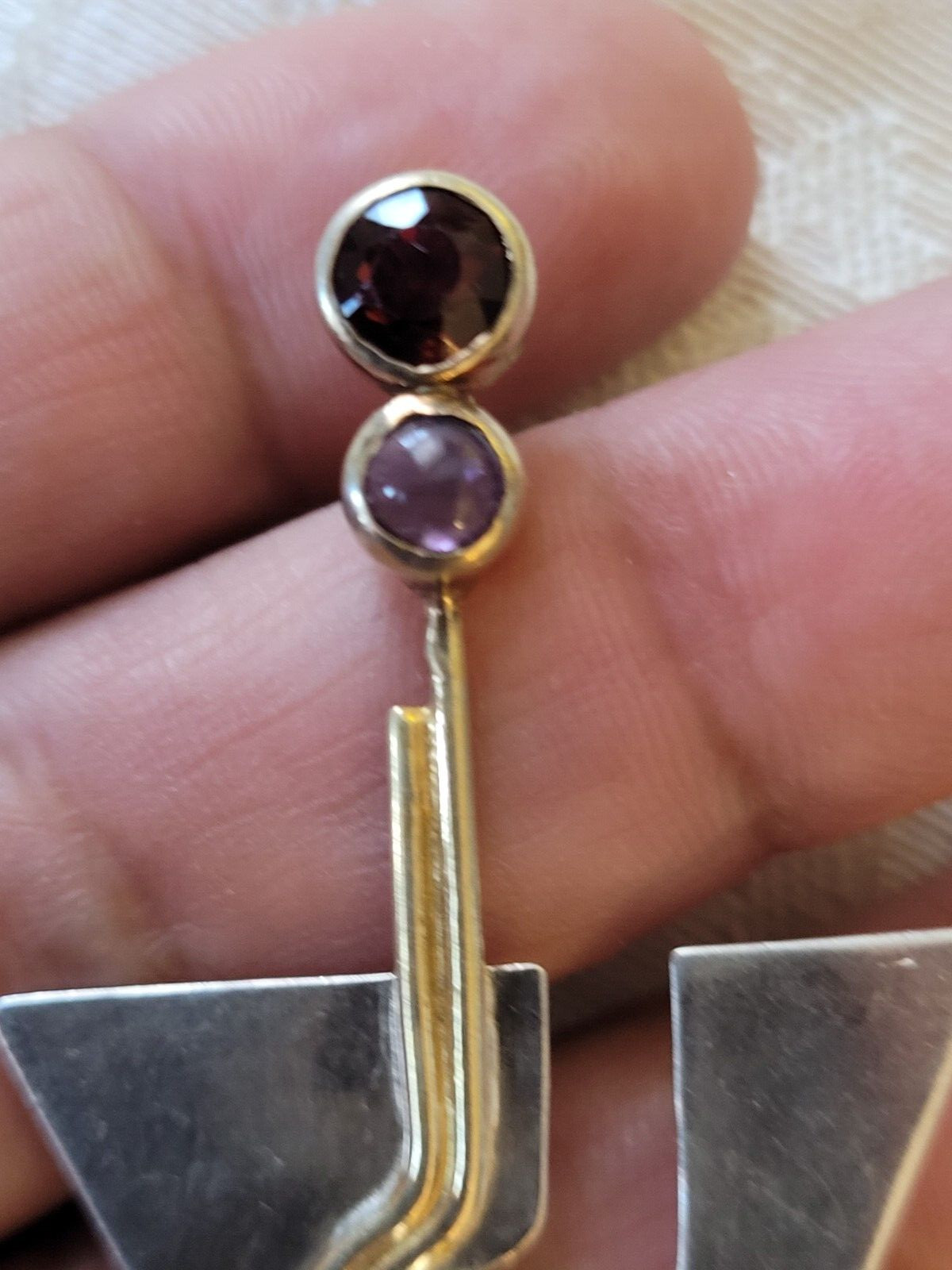 Vintage Signed YES Studio 925 Sterling Silver Amethyst Modernist Arrow? Pendant