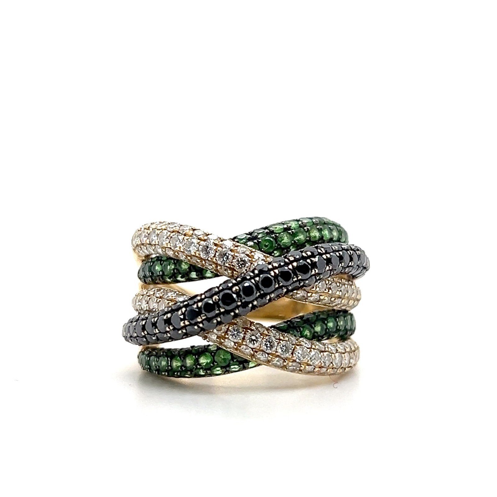 Effy Contemporary Diamond Black Diamond Tsavorite Garnet 14k Gold Cocktail Ring