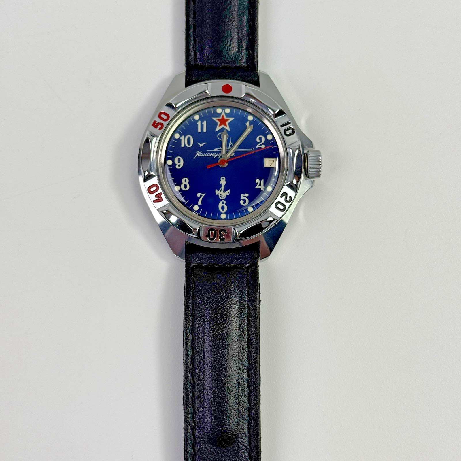 Vostok Komandirskie Russian SUBMARINE Automatic Watch Blue Dial Date Black Strap