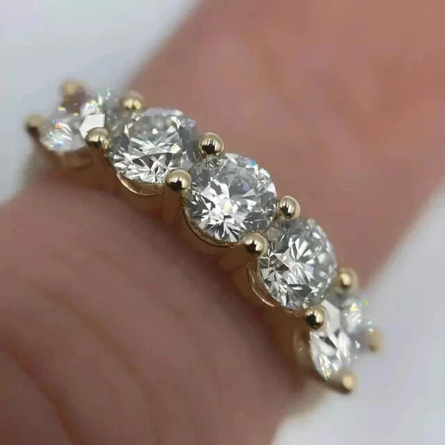 3.00 Ct Round Natural Diamond Eternity Wedding Band 14K Yellow Gold Size 6 7 8 9