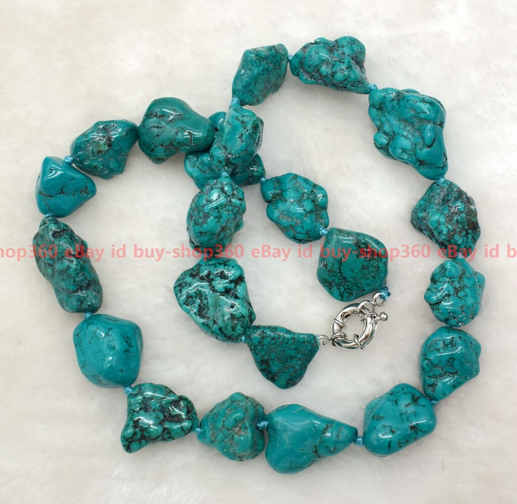 New Genuine Natural 15-20mm Blue Turquoise Gemstone Irregular Beads Necklace 18″
