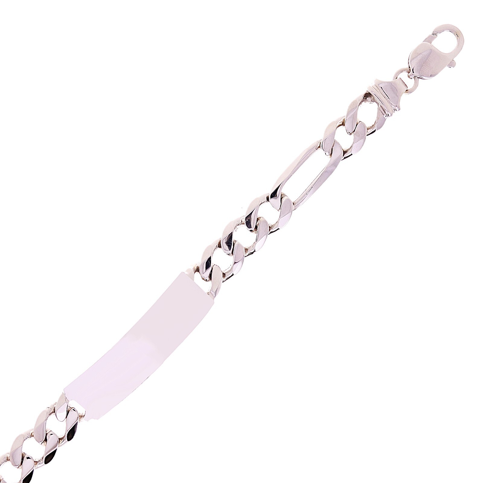 10k White Gold Solid Figaro Chain ID Bracelet 8″ 10.5mm 35.6 grams