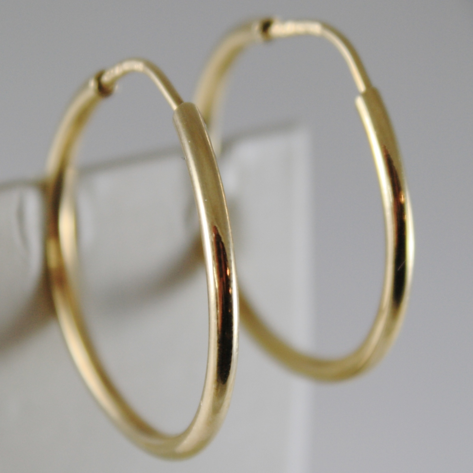 18K YELLOW GOLD EARRINGS CIRCLE HOOP 30 MM 1.18 INCHES DIAMETER MADE IN ITALY