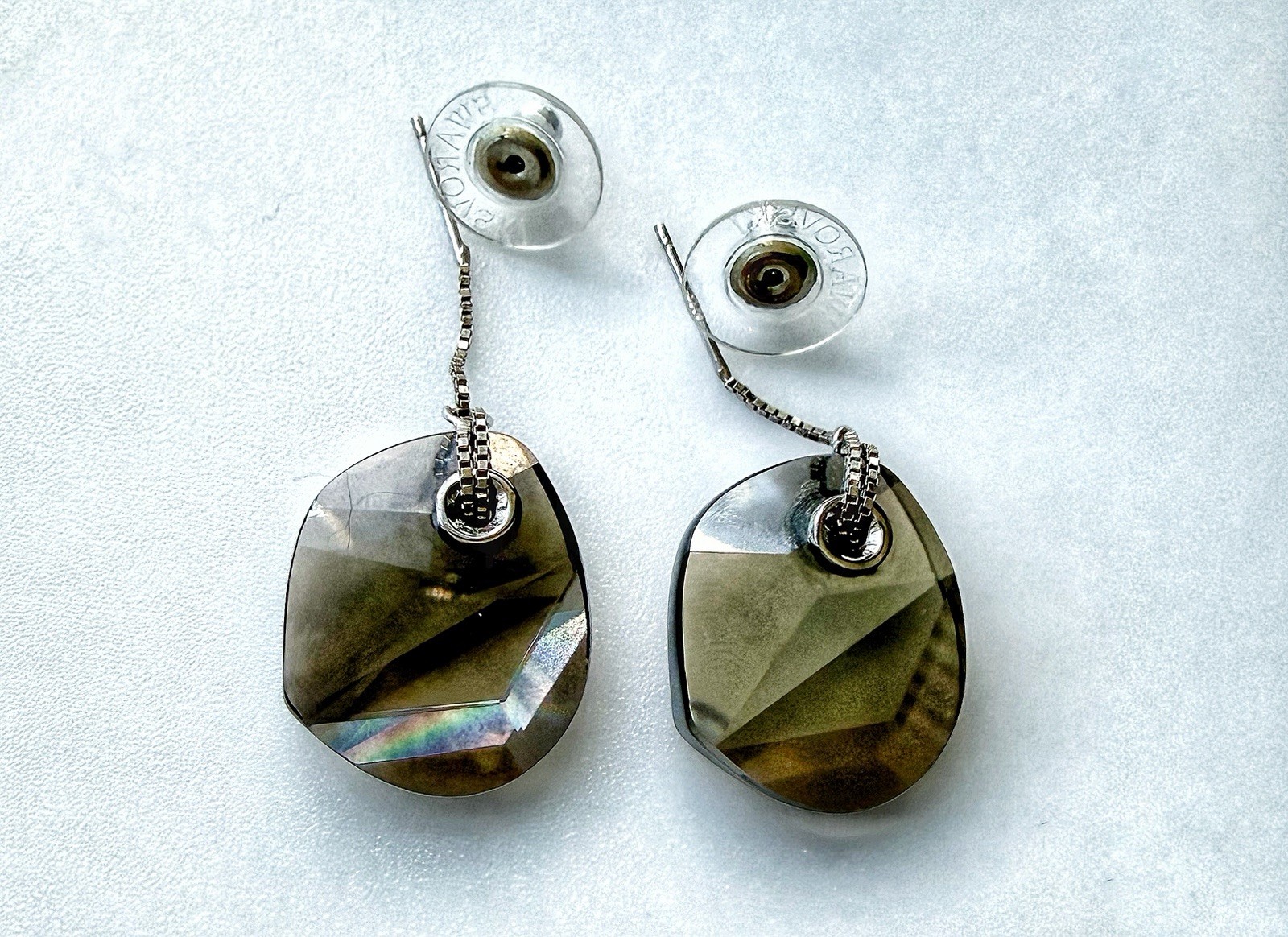 Swarovski Signed Nirvana / Energic Crystal Box Chain Drop Pierced Earrings