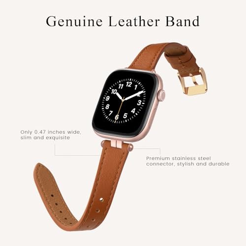 Thin Leather Band Compatible 38mm 40mm 41mm 42mm(Series 11 10) Brown/Rose Gold