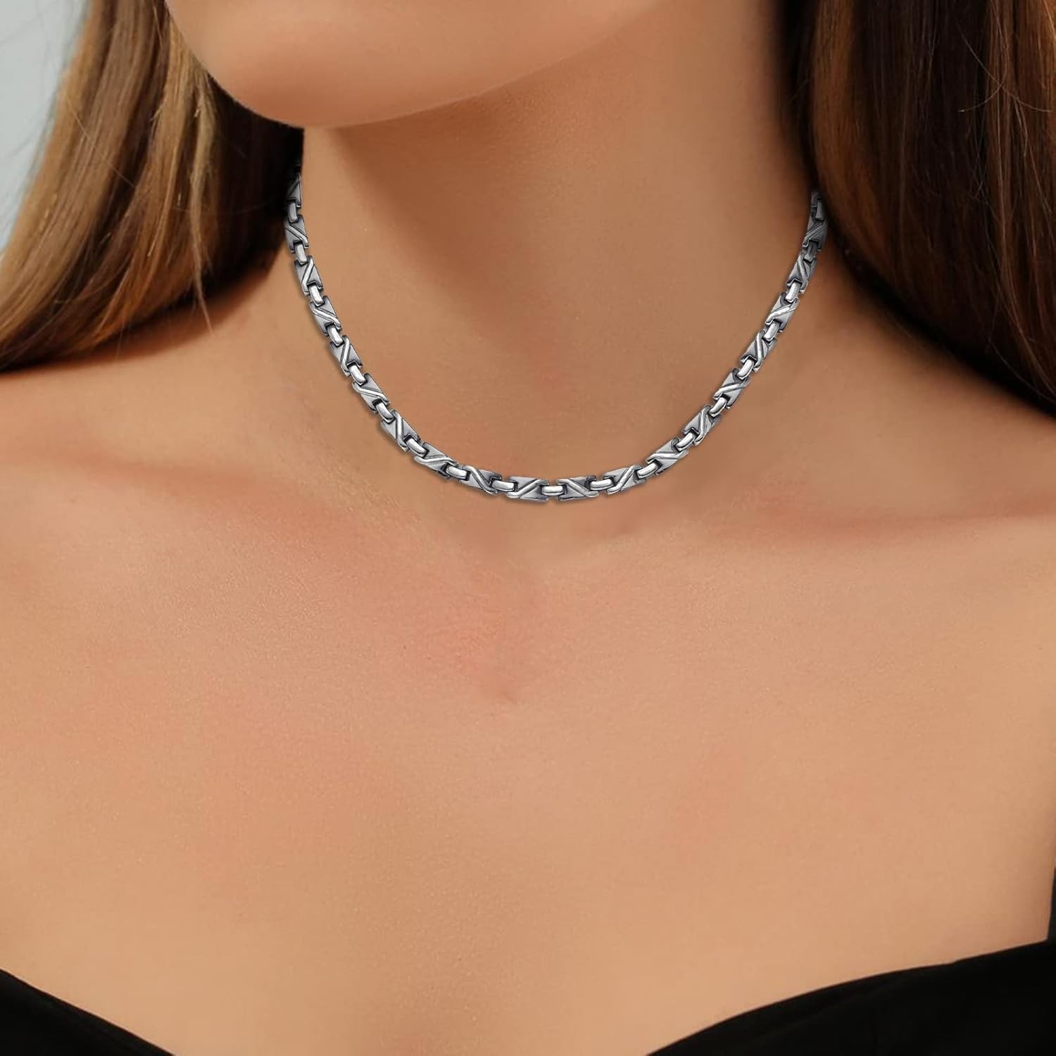 Titanium Magnetic Necklace for Men and Women, Pure Titanium Silver Necklace, 350