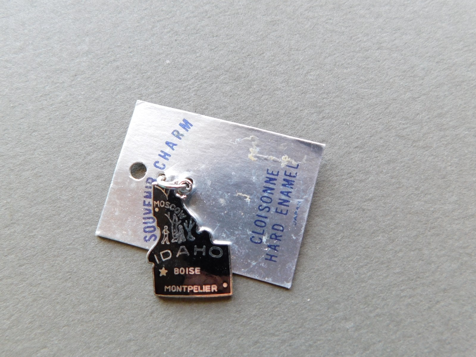 State Charm : Idaho – Souvenir Charm/Pendant – silver tone/Cloisonne enamel