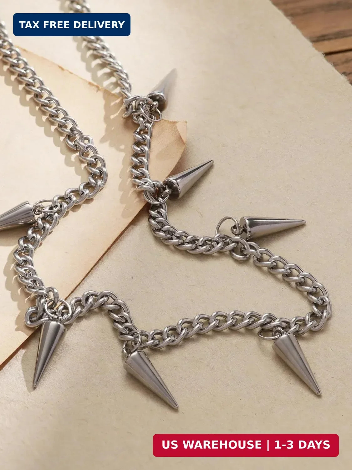 Sacina Spike Chain Necklace, Emo Punk Grunge Necklace, Goth Jewelry, Christmas J