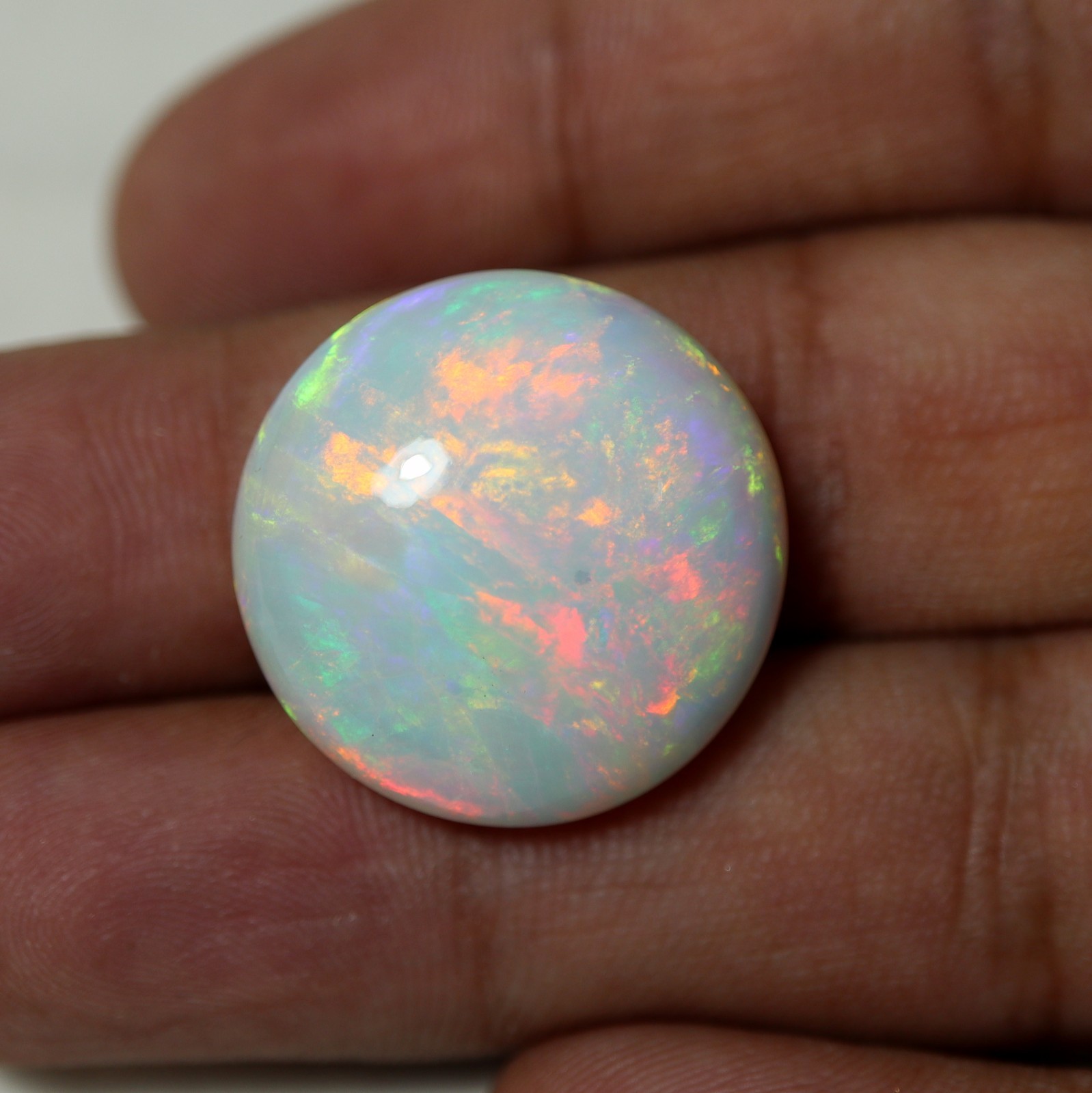 22.5MM Round Natural AAA White Ethiopian Opal Flashy Multi Fire Cabochon 24.8Cts