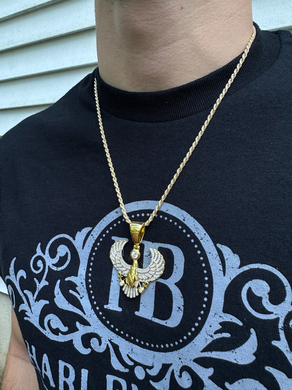 MOISSANITE Horus W. Ankh Pendant Real 925 Silver / Gold Iced Egyptian Necklace