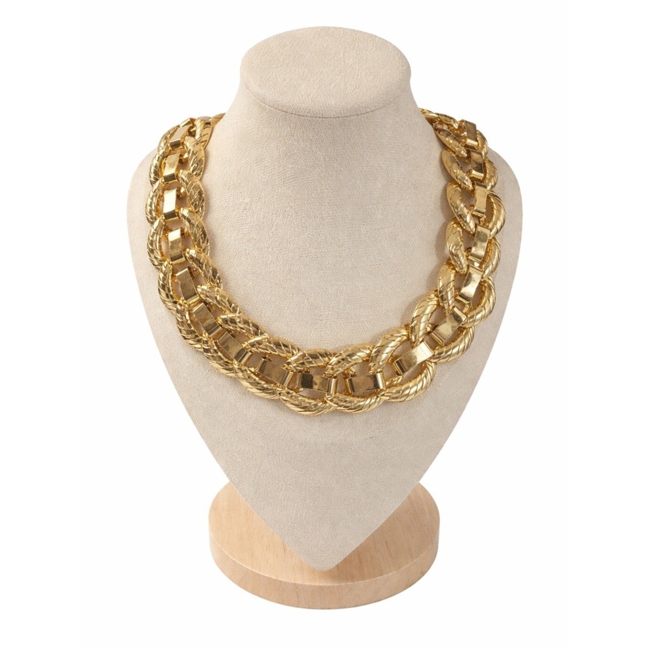 Chunky Gold Statement Chain Necklace Heavy Weight Double Link Collar NWT