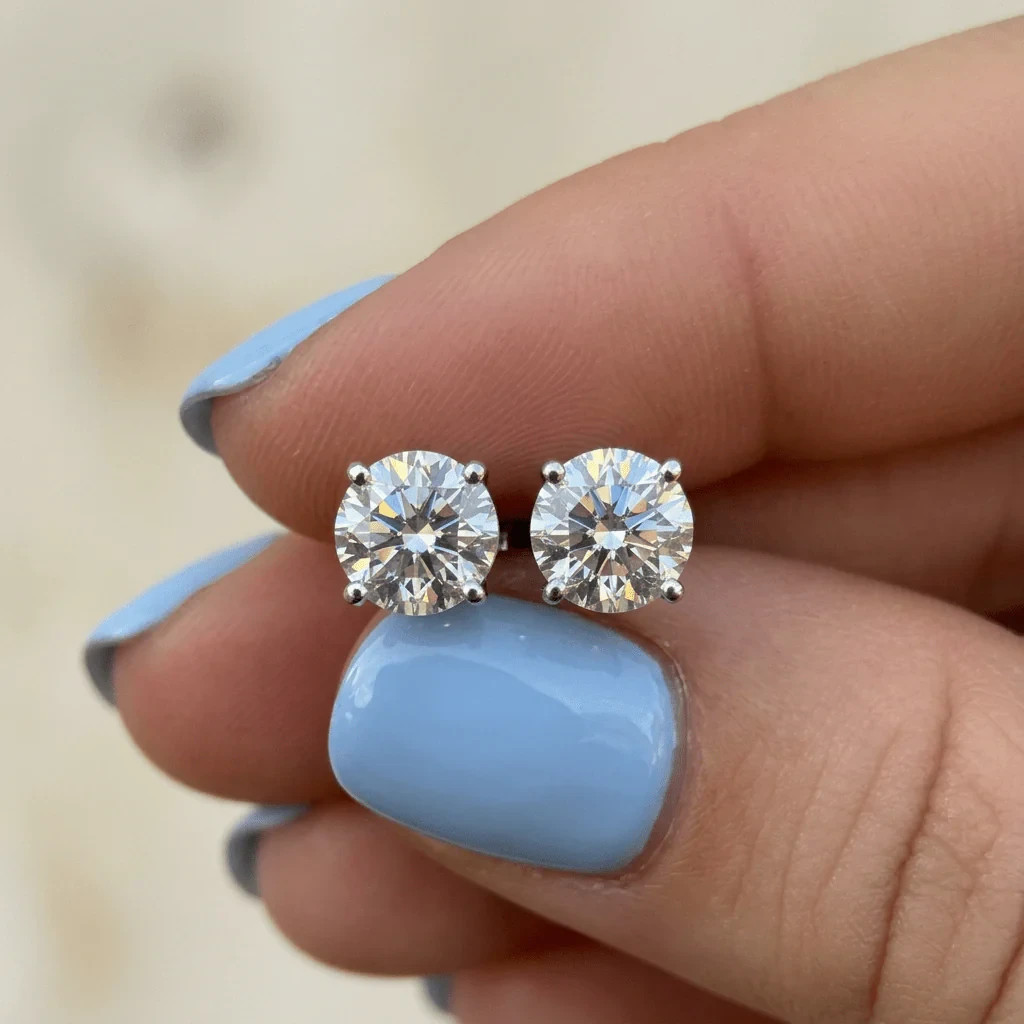 Flawless Diamond Stud Earrings, 925 Sterling Silver, 0.5ct, 1ct, 2ct