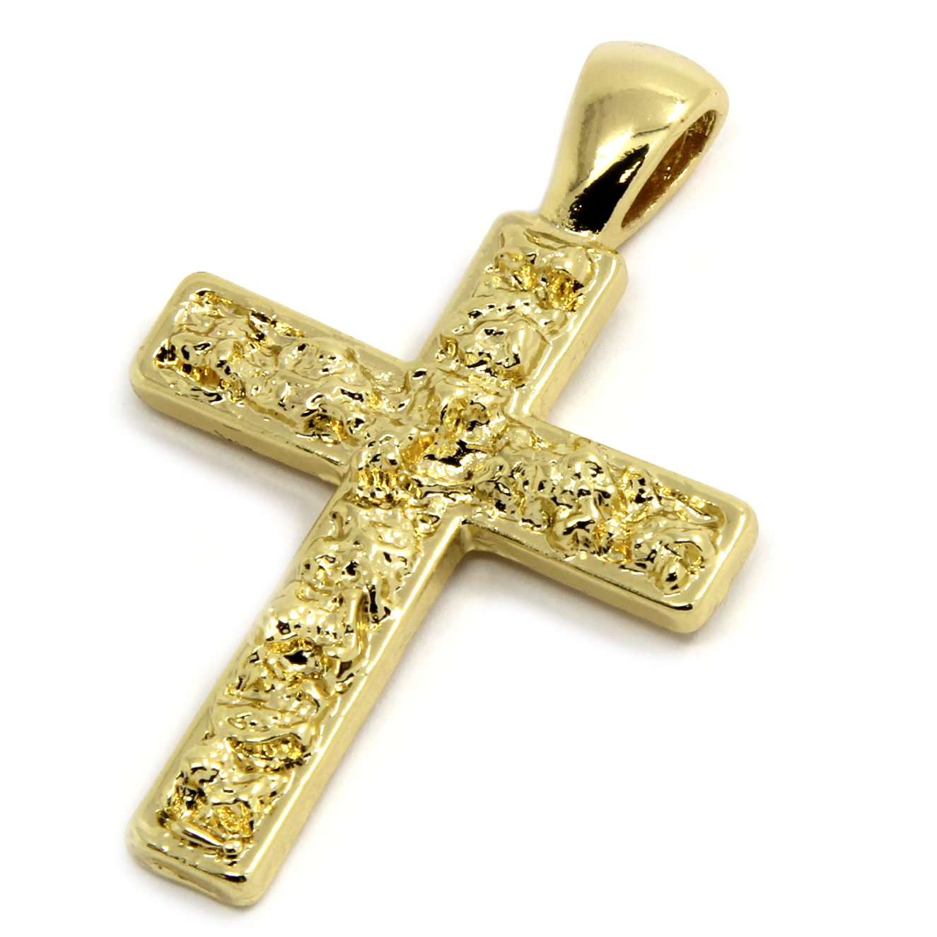 Mens 14K Gold Plated Nugget Cross Pendant Hip-Hop 3mm/24″ Rope Chain