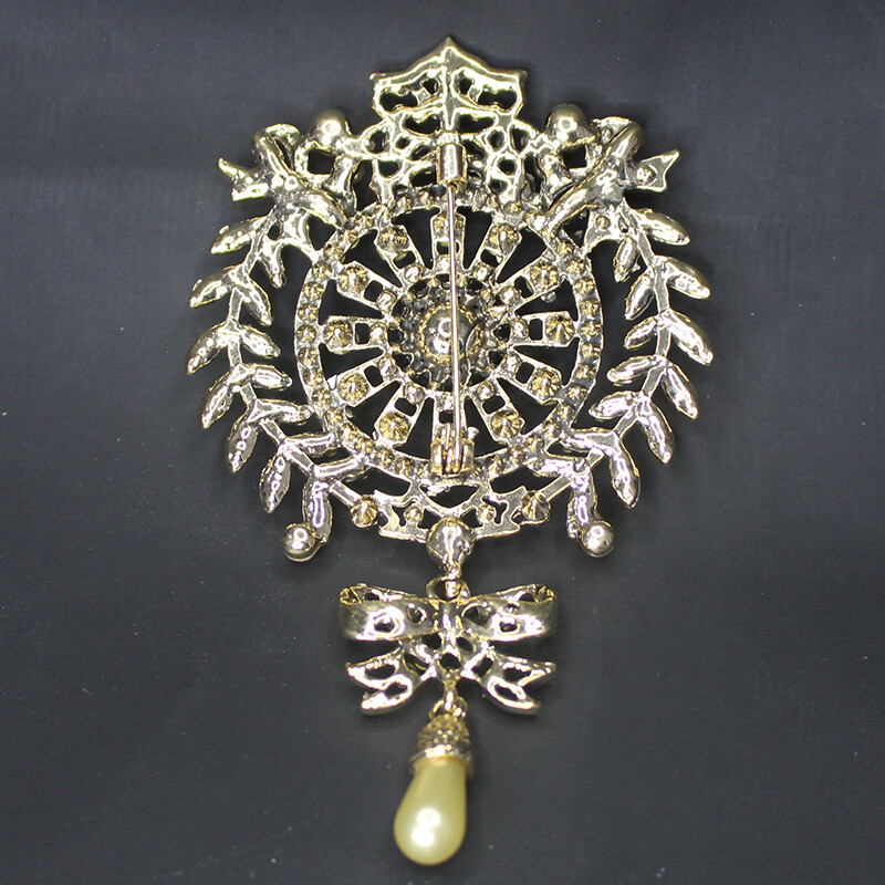 Vintage Medieval Bow Brooch Baroque Hollow Flower Rhinestone Pin