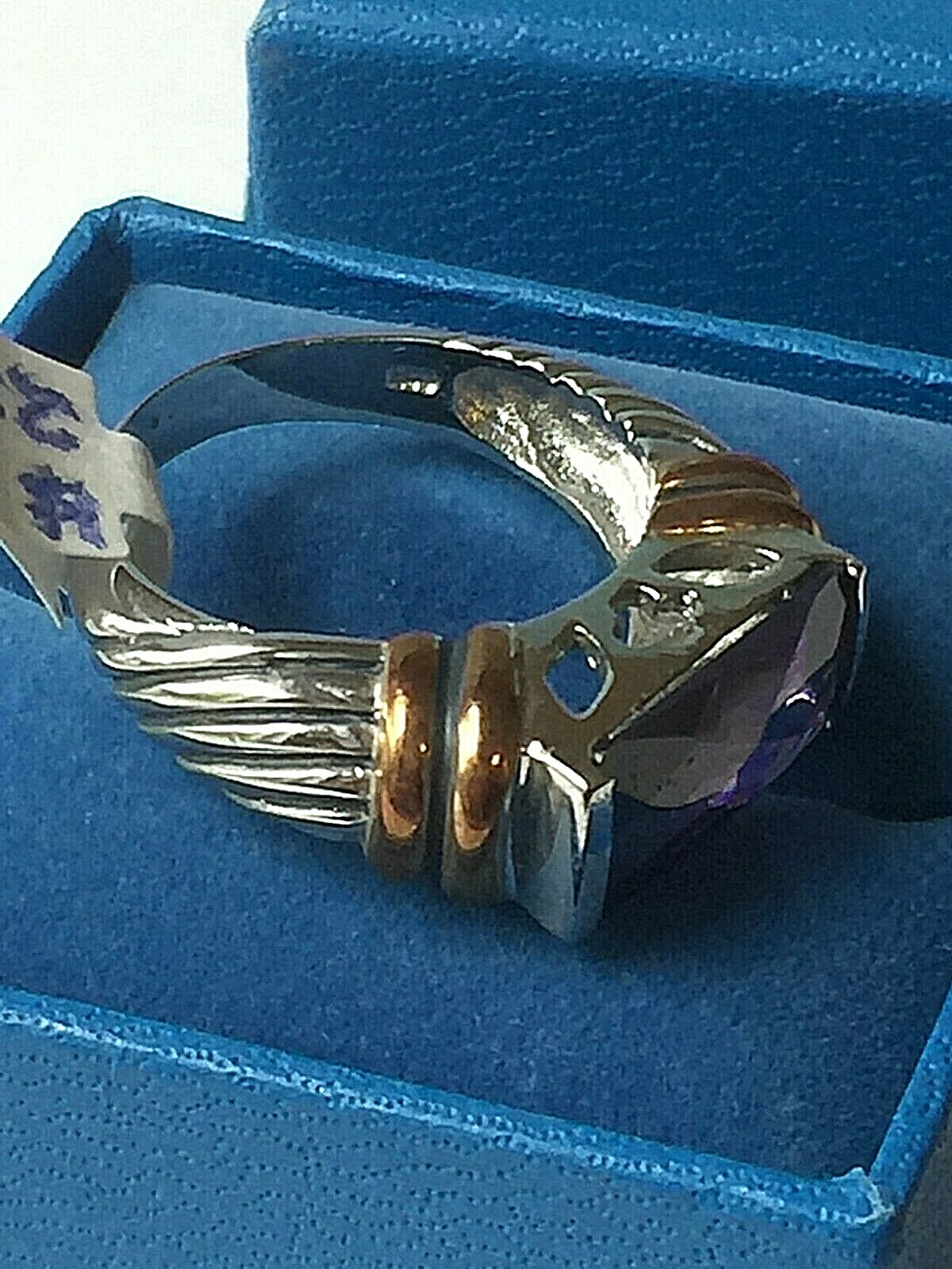 Size 6 1/2 Women VINTAGE AMETHYST RING 925 STERLING SILVER & ROSE GOLD New