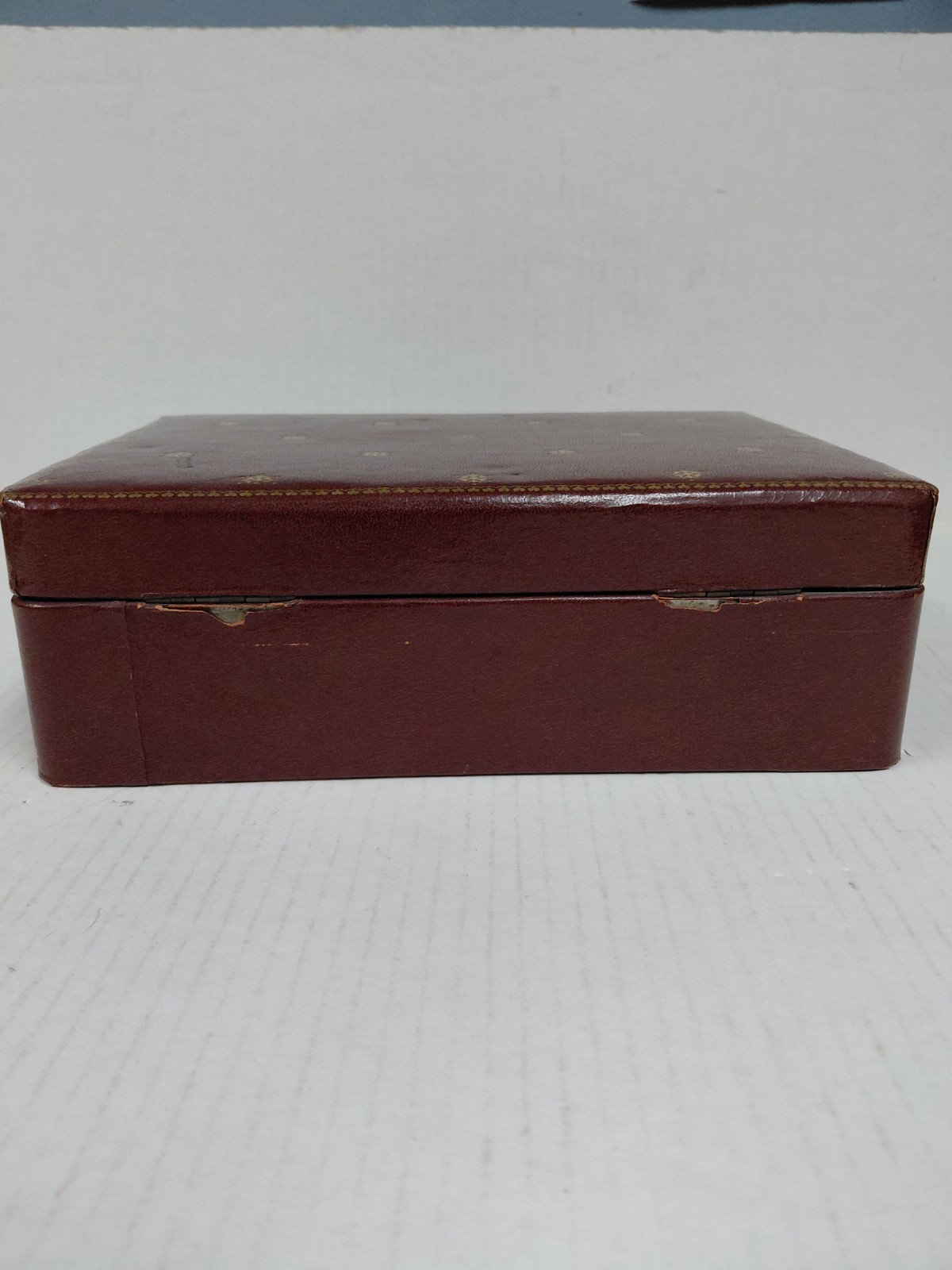 Vintage Leather Jewelry Box Brass Clasp Embossed Gold