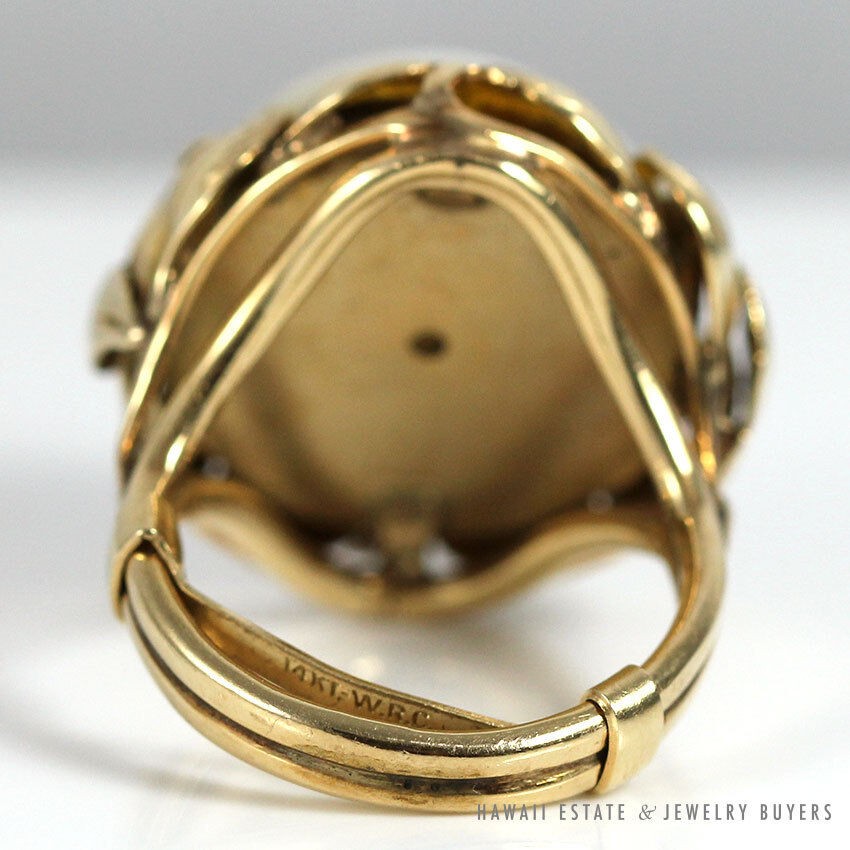 Ming’s Hawaii Mabe Pearl 16.6mm 14K Yellow Gold Ring Size 4-5