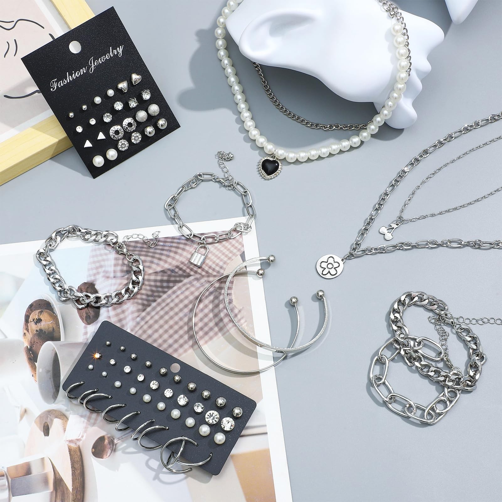 NEWITIN 69 Pieces Silver Jewelry Set for Women Fashion