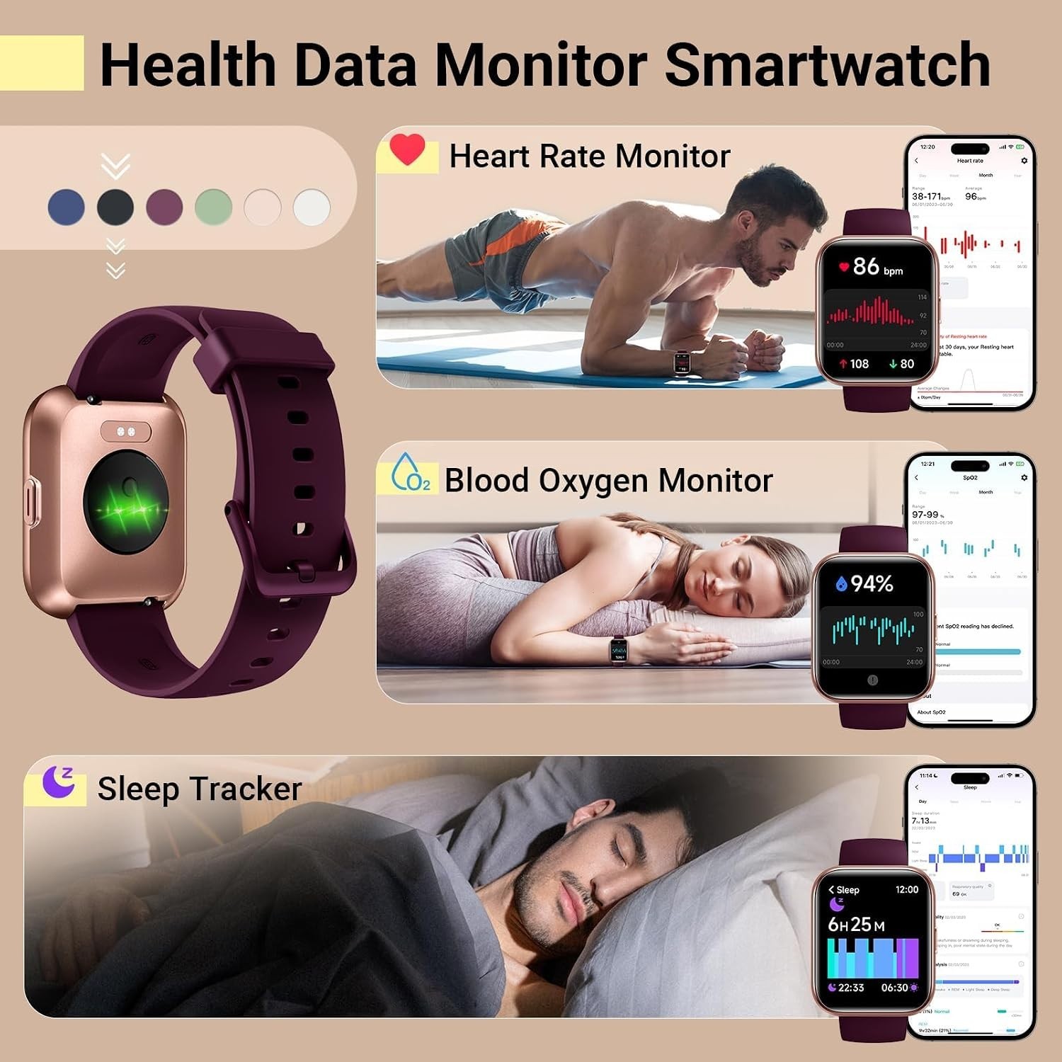Smart Watch Women 1.8″ AMOLED Fitness Tracker Alexa Call Sleep Heart Rate