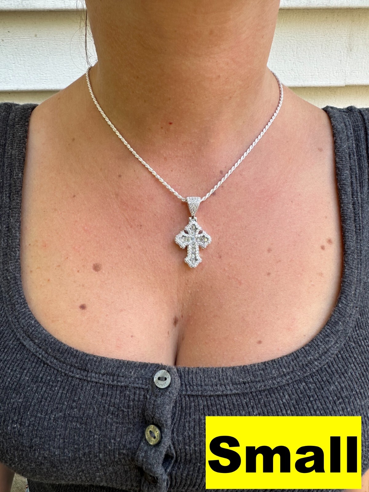 MOISSANITE Gothic Cross Pendant Iced Baguette Necklace Real 925 Silver – 3 Sizes
