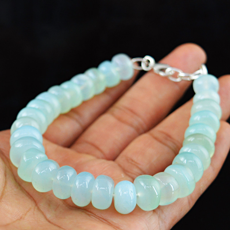 Best Offer 182.50 Cts Earth Mined Blue Chalcedony Round Shape Beads Bracelet