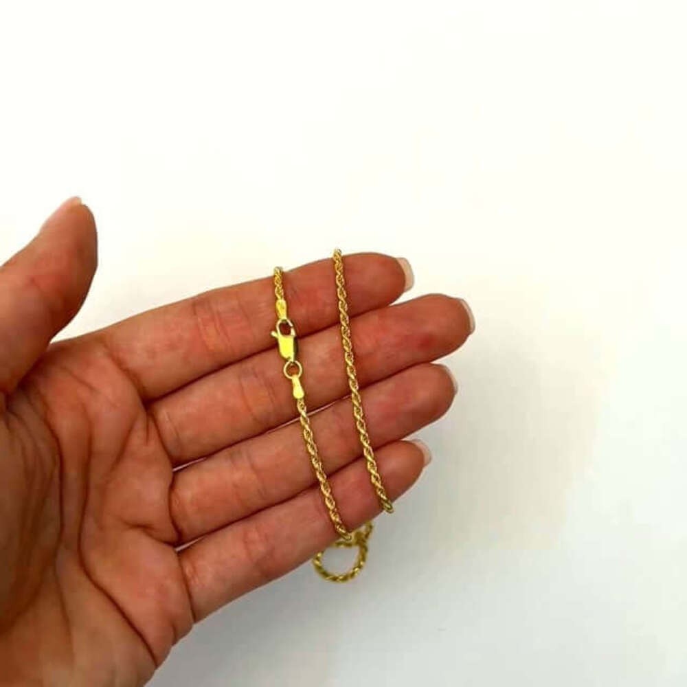 Solid 18K Yellow Gold Over Silver 1.7mm Rope Chain Necklace 16″-24″
