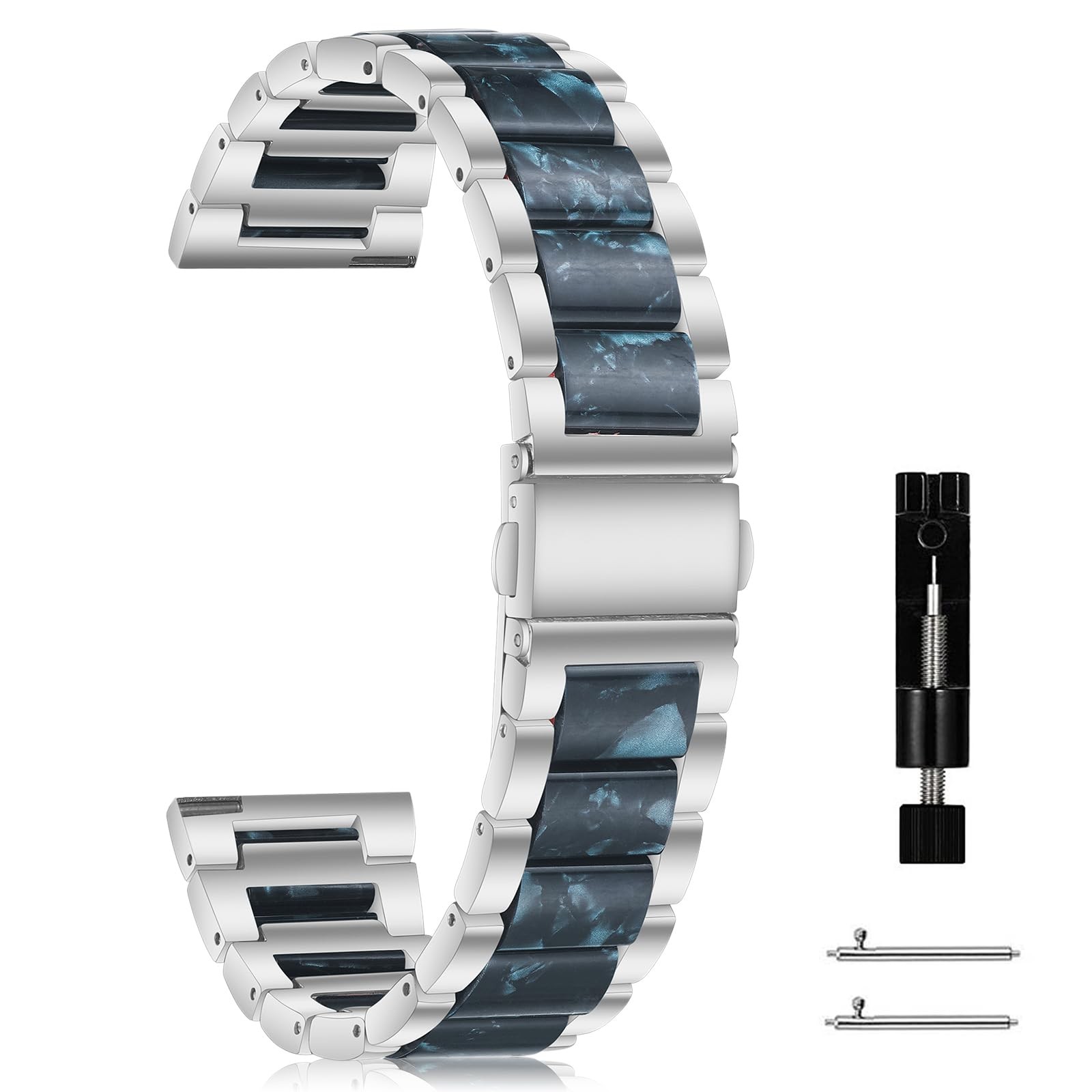 Resin Bands for 20 mm / 22 mm, Resin & Stainless Steel Metal Straps Band Ligh…