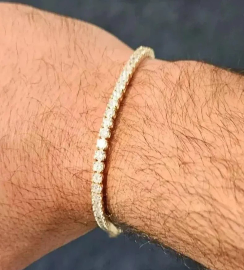 Daughter Gift Round Certified Natural Diamond Tennis Bracelet 14K Yellow Gold
