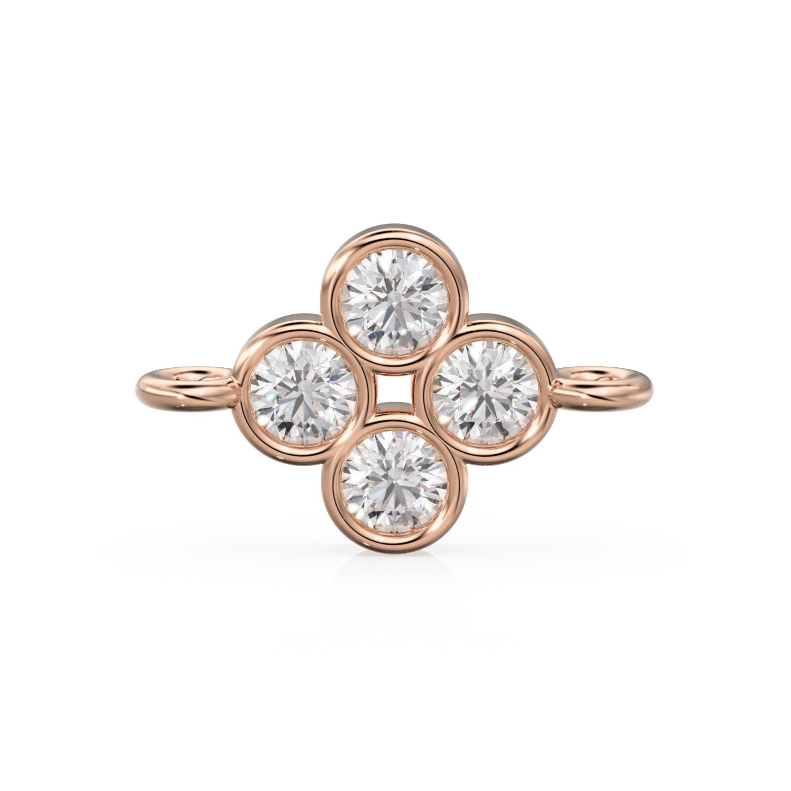 18K Solid Gold Diamond Clover Connector Bezel Set Quad Link Spacer Finding