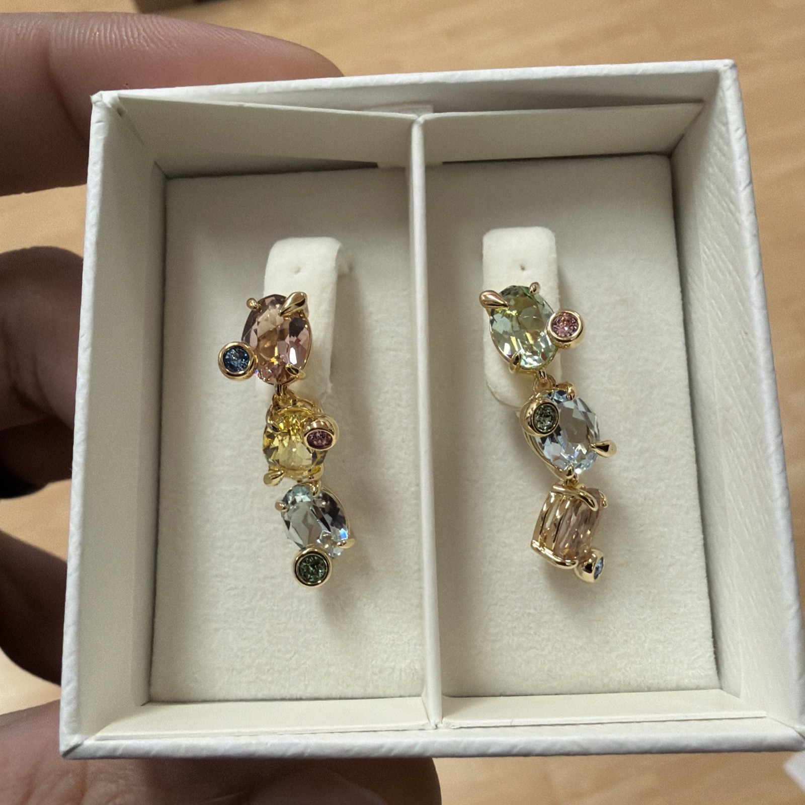 Swarovski Gema Drop Earrings, Asymmetrical design, Mixed Cuts, Multicolored – NH