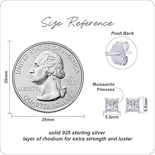 1-4ct Princess Cut Created Moissanite Solitaire Stud Earrings in Sterling Silver