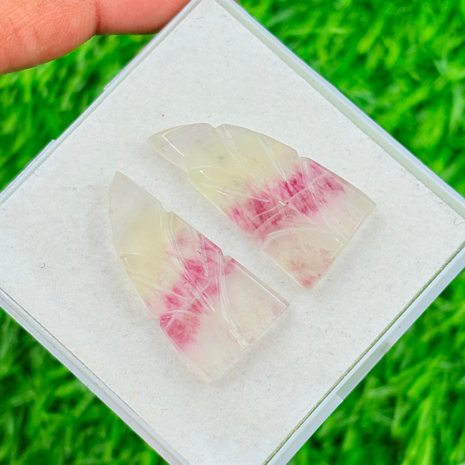 31 Carat Natural Fluorite Carved Pair Gemstone: Multi Fluorite Stone JF-66