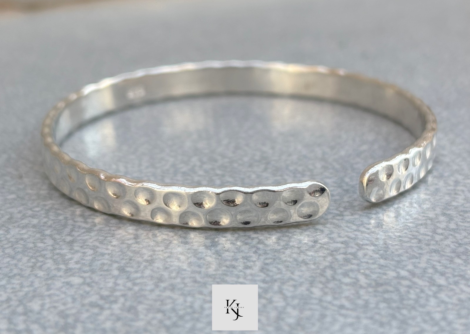 4mm Wide Hammered Open Cuff Bangle 925 Sterling Silver Handmade Mens Bracelets
