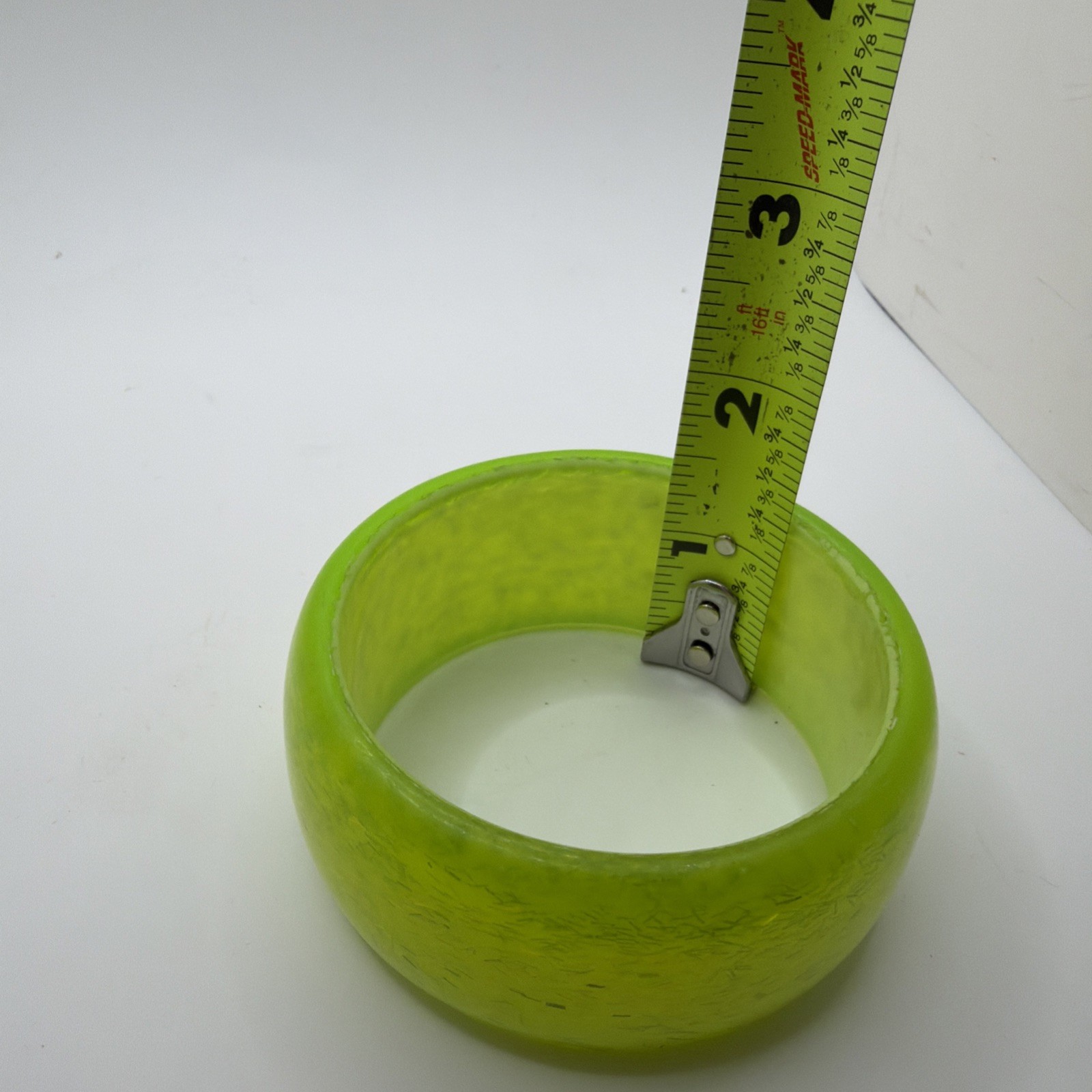 Chunky Neon Lime Green Plastic Bangle Bracelet Wide Domed Confetti Glitter MCM