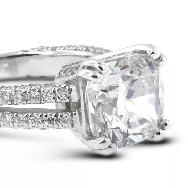 Side Stone Engagement Ring 14K Gold 2.56 Carat Cushion Lab-Grown Diamond G VS2