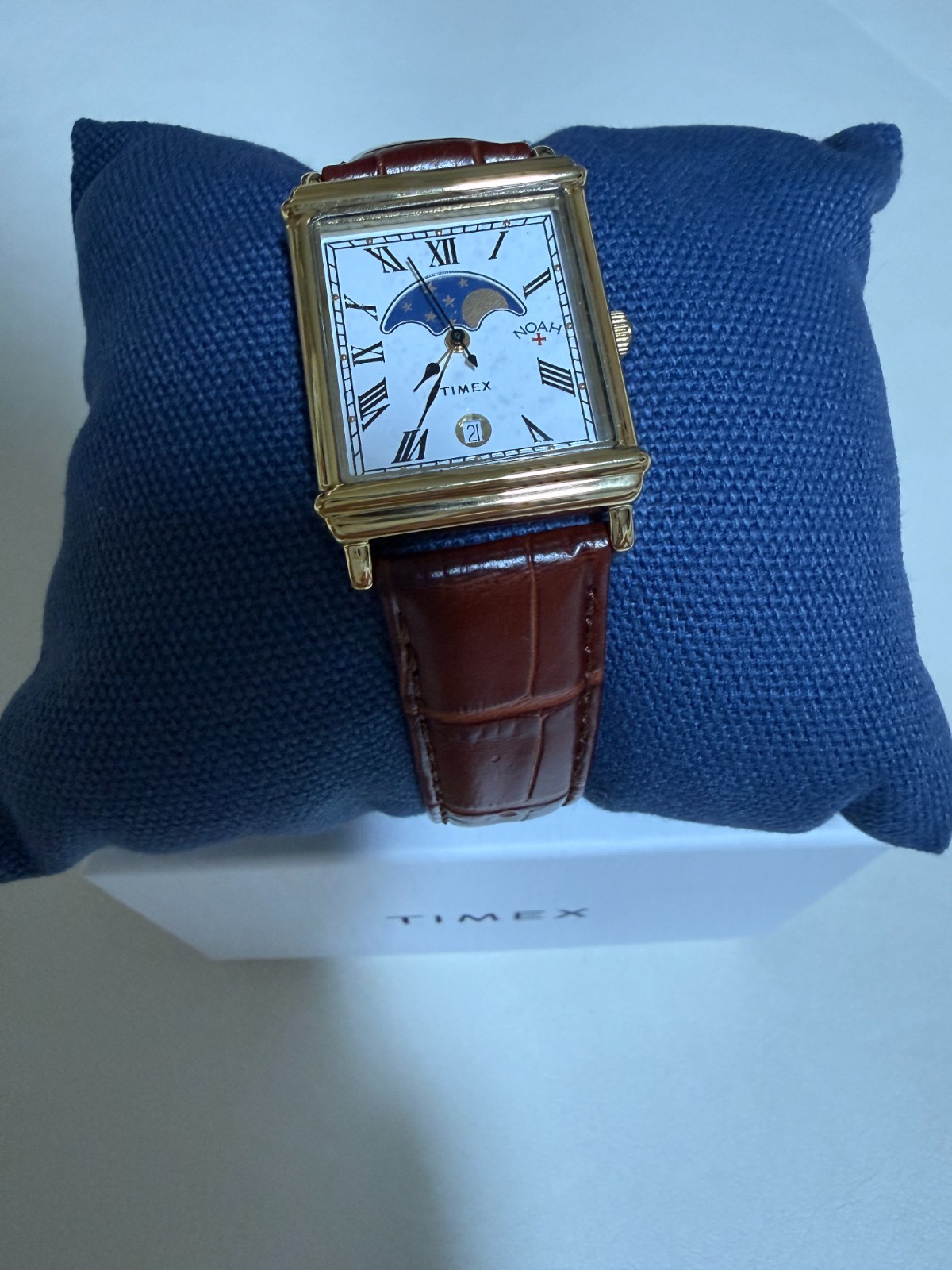 Timex x Noah Moon Phase Watch Brown Gold Leather Rectangular New Limited