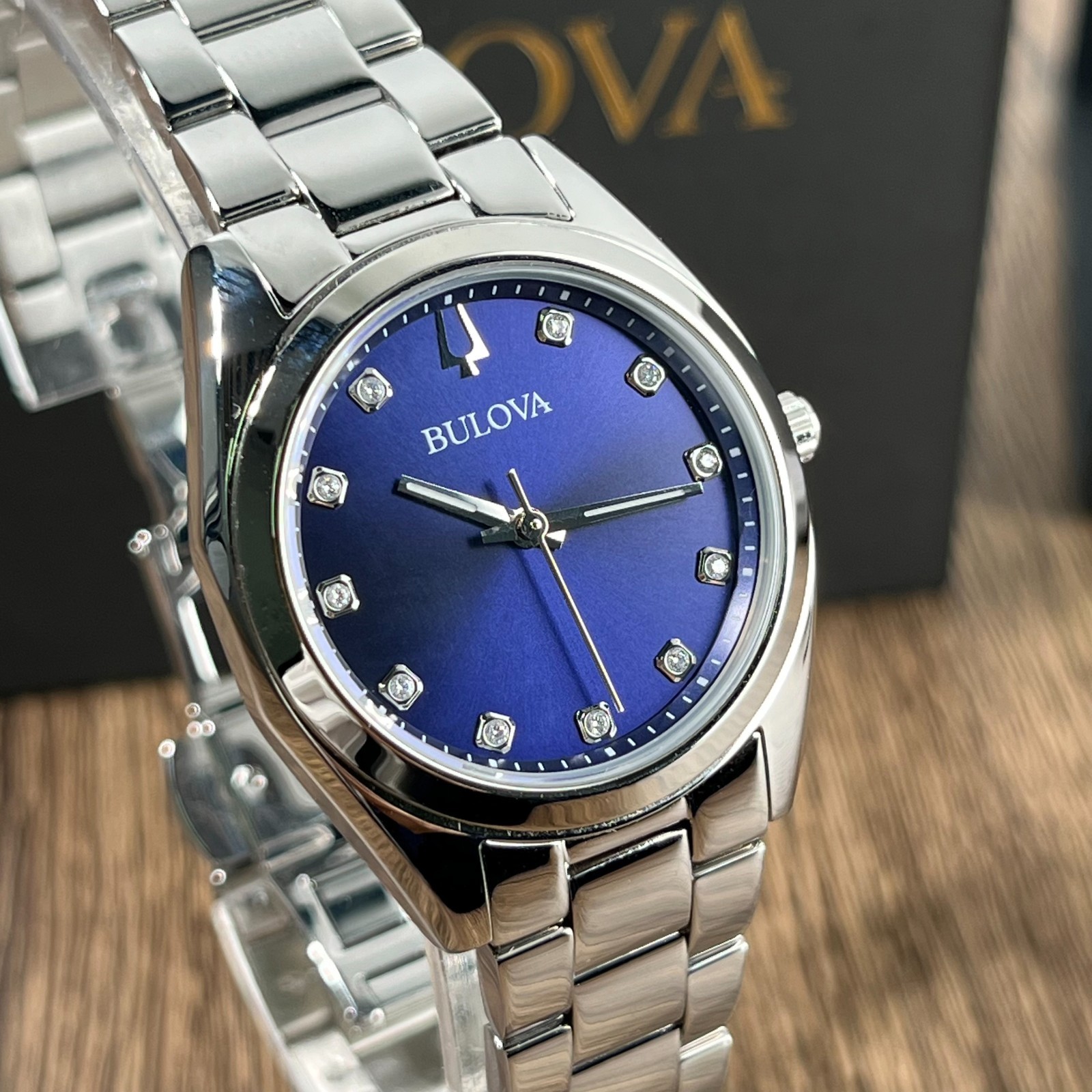 Bulova Surveyor 96P229 Blue Dial Diamonds Dial Stainless Steel Women’s Watch