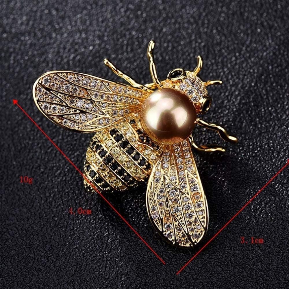 Charming Gold-Plated Bee Brooch with Rhinestones & Shell Pearl Beauty