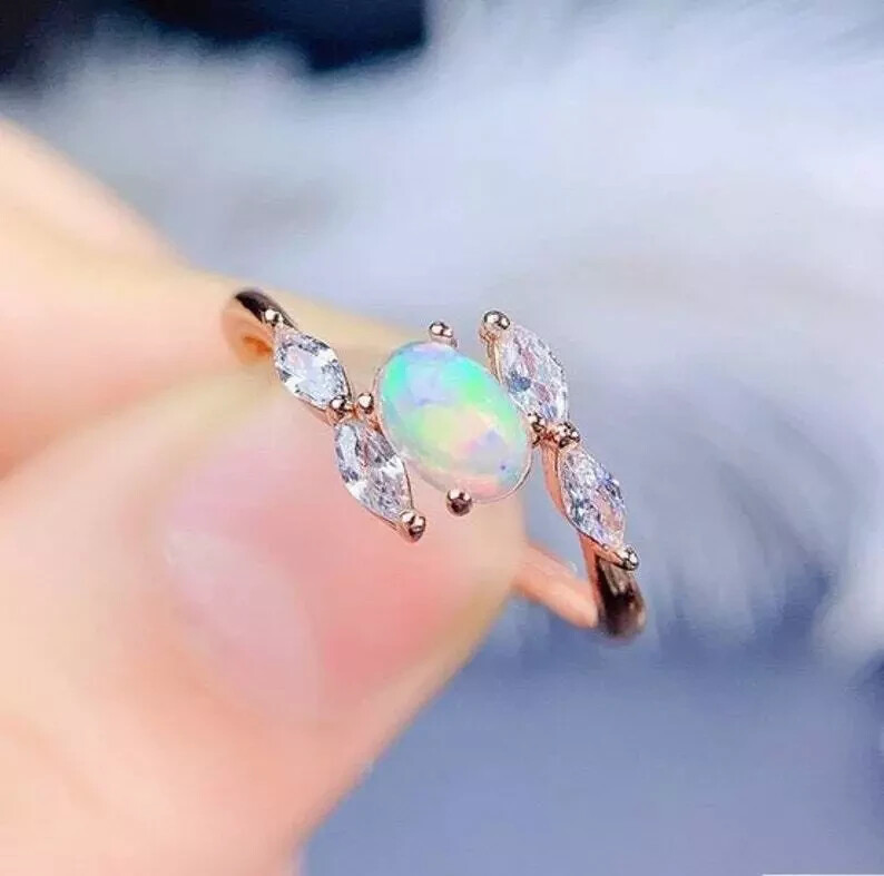 Ethiopian Opal Gemstone Women’s Ring Rose Gold Plated Silver wedding Ring