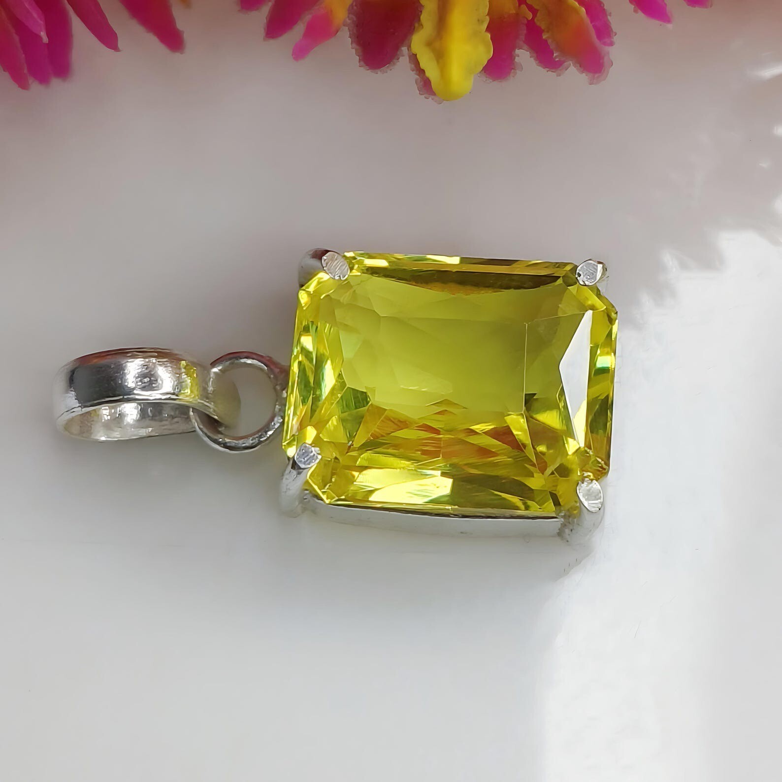 30 Ct Natural Yellow Sapphire Emerald Cut 925 Solid Silver Pendant Gemstone