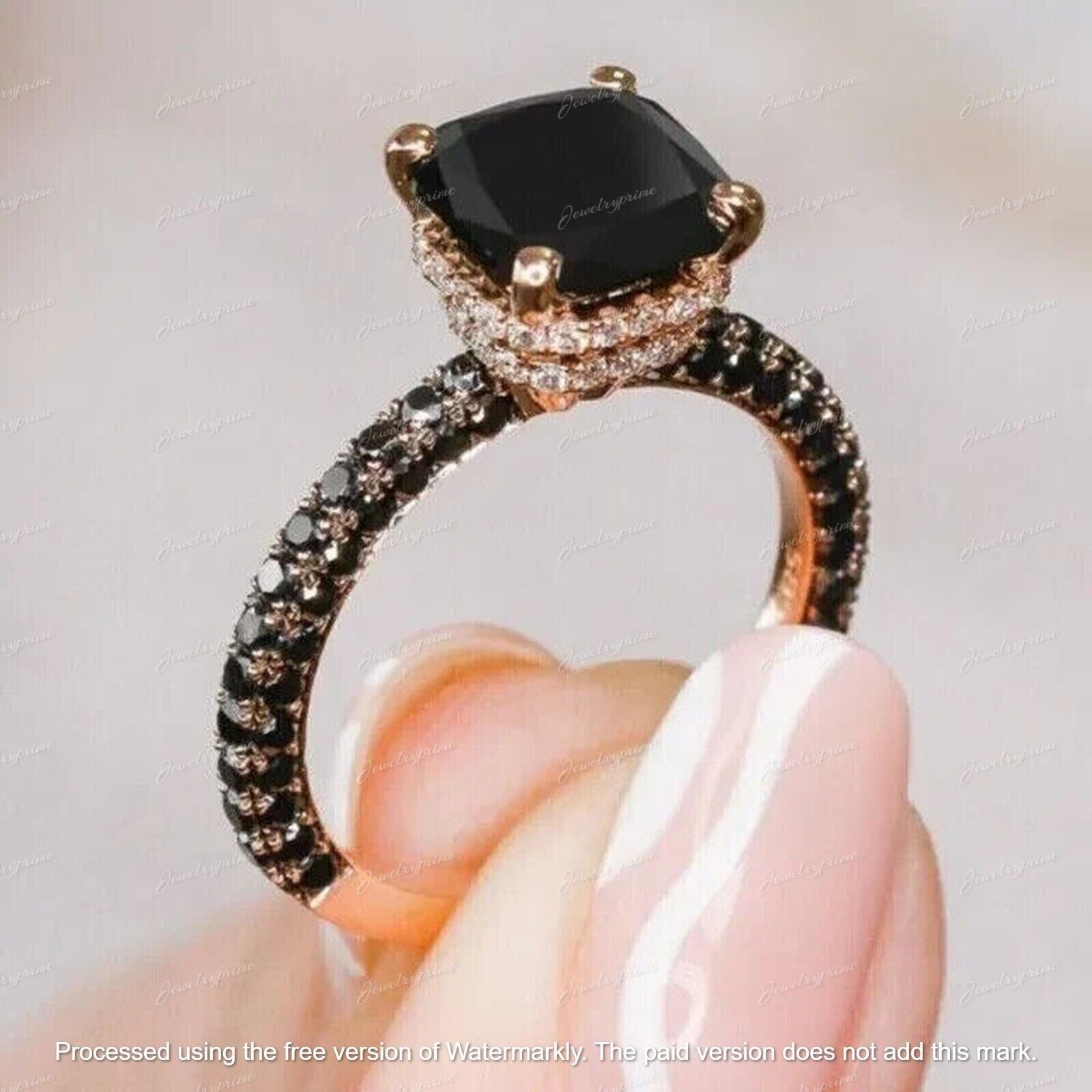 2Ct Cushion Cut Lab Created Diamond Engagement Ring 14k Rose Gold Plated Silver