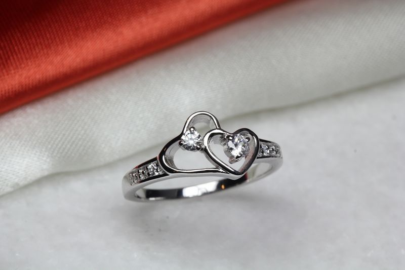 0.326 CT CZ DOUBLE HEART STERLING SILVER 925 CZ PURITY RING PROMISE RING SR20-BU