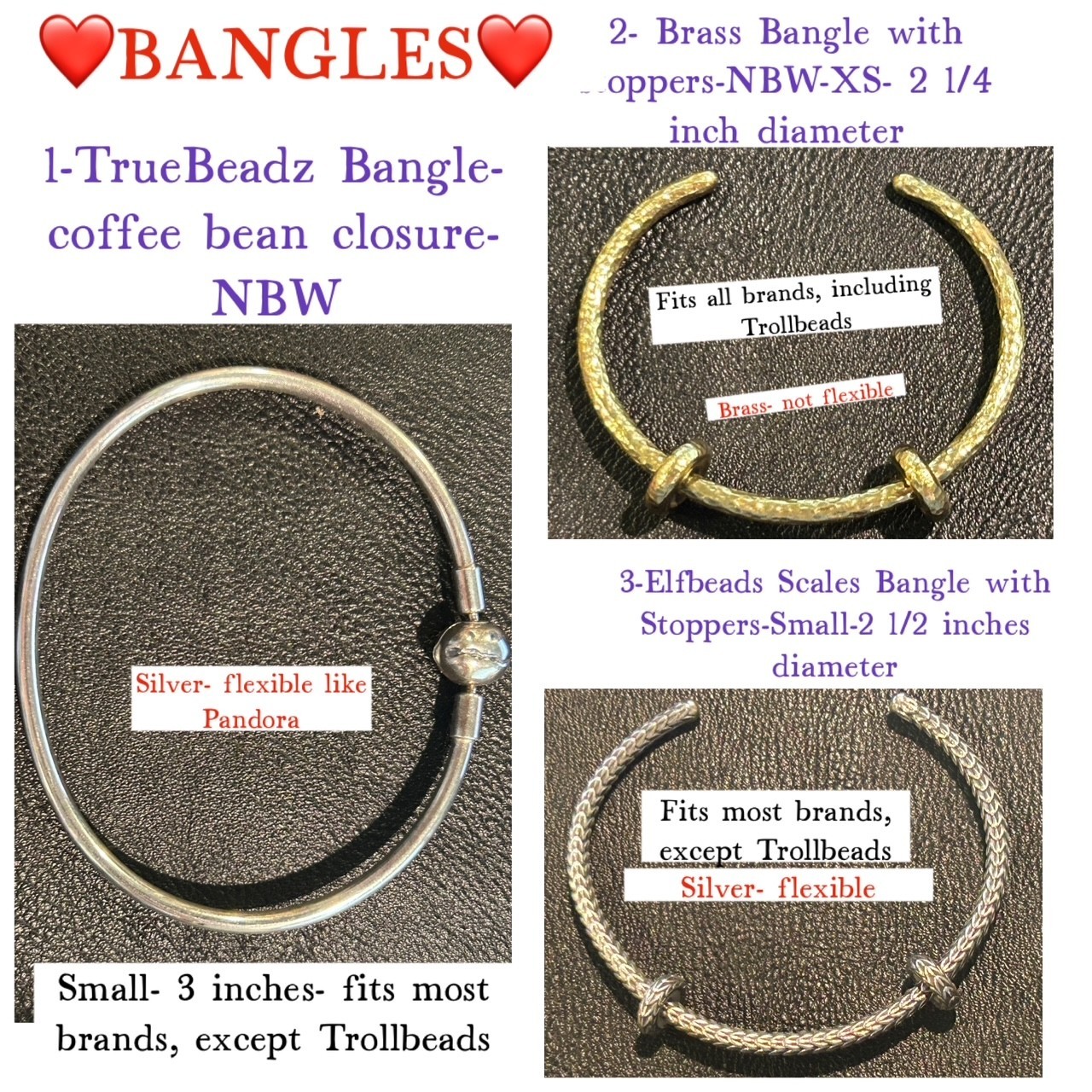 True Beadz Or Elfbeads Bangles for Beads- Silver or Brass -NBW